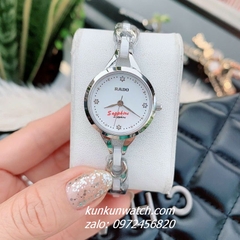 Đồng Hồ Lắc Tay Nữ Rado Điểm Pha Lê 4 Mốc Giờ Dây Đá Ceramic Trắng Silver 26mm 1