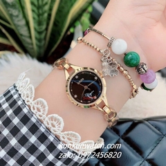 Đồng Hồ Lắc Tay Nữ Rado Điểm Pha Lê 4 Mốc Giờ Mặt Đen Gold 26mm