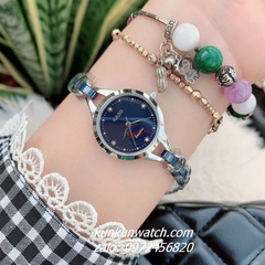 Đồng Hồ Lắc Tay Nữ Rado Điểm Pha Lê 4 Mốc Giờ Dây Đá Ceramic Xanh Silver 26mm