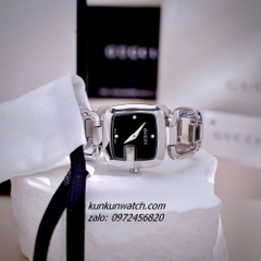 Đồng Hồ Nữ Gucci G - Gucci Nền Mặt Đen, Đính Đá, Dáng Lắc Tay 2 Kim Silver 26mm