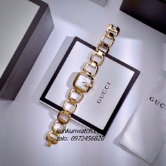 Đồng Hồ Nữ Gucci G - Gucci Nền Mặt Trắng, Đính Đá, Dáng Lắc Tay 2 Kim Gold 26mm