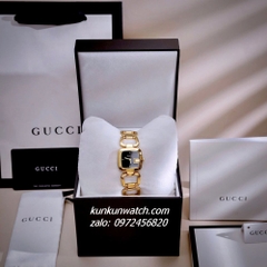 Đồng Hồ Nữ Gucci G - Gucci Nền Mặt Đen, Đính Đá, Dáng Lắc Tay 2 Kim Gold 26mm
