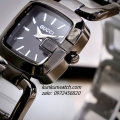 Đồng Hồ Nữ Gucci G - Gucci Full Đen, Điểm Vạch Giờ, Dáng Lắc Tay 2 Kim Silver 26mm