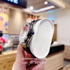 Đồng Hồ Nam Hublot Automatic Viền Đá Vuông Dây Da Vân Silicone Đen Silver 42mm