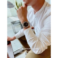 Đồng Hồ Nam Hublot Automatic Viền Đá Vuông Full Vỏ Dây Da Vân Silicone Đen Silver 42mm