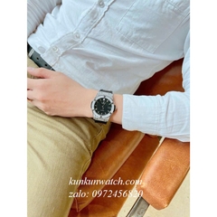 Đồng Hồ Nam Hublot Automatic Viền Đá Vuông Full Vỏ Dây Da Vân Silicone Đen Silver 42mm