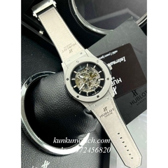 Đồng Hồ Nam Hublot Automatic Lộ Cơ Dây Da Silicone Xám 42mm