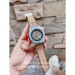 Đồng Hồ Nam Hublot Automatic Lộ Cơ Dây Da Silicone Nâu 42mm