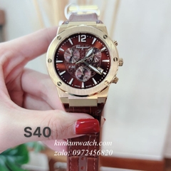 Đồng Hồ Nam Salvatore Ferragamo F80 Chronograph Dây Silicone Nâu Gold 41mm 1