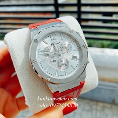Đồng Hồ Nam Salvatore Ferragamo F80 Chronograph Dây Silicone Đỏ Mặt Trắng Silver 41mm