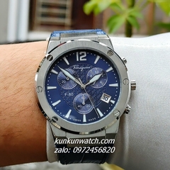 Đồng Hồ Nam Salvatore Ferragamo F80 Chronograph Dây Silicone Xanh Silver 41mm