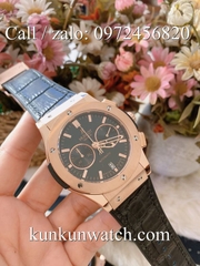 Đồng Hồ Nam Hublot HLD032 - Quartz - Dây Da Đen Vỏ Vàng Hồng -  42mm