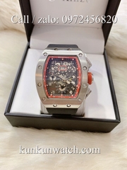 Đồng Hồ Nam Richard Miller -  Dây Cao Su Đen Vỏ Bạc Nền Đen Cam - Automatic - 42mm