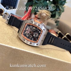 Đồng Hồ Nam Richard Miller -  Dây Cao Su Đen Vỏ Bạc Nền Đen Cam - Automatic - 42mm