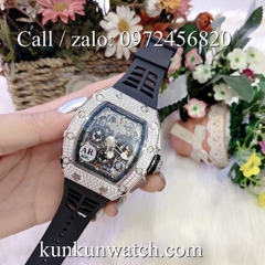 Đồng Hồ Nam Richard Miller - Vỏ Bạc Đính Hạt - Dây Cao Su Đen - Quartz - 42mm