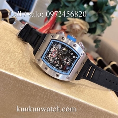 Đồng Hồ Nam Richard Miller -  Dây Cao Su Đen Vỏ Bạc Nền Đen Xanh - Automatic - 42mm