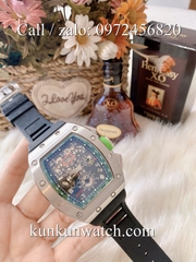 Đồng Hồ Nam Richard Miller -  Dây Cao Su Đen Vỏ Bạc Nền Đen Xanh Lá - Automatic - 42mm