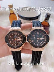 Đồng Hồ Nam Hublot HLS048 - Quartz - Dây Cao Su Đen Vỏ Đen Vàng Hồng -  41mm