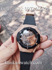 Đồng Hồ Nam HUBLOT HLS022 - Quartz - Dây Cao Su Đen Vỏ Đen Vàng Hồng -  42mm