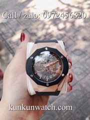 Đồng Hồ Nam HUBLOT HLS022 - Quartz - Dây Cao Su Đen Vỏ Đen Vàng Hồng -  42mm