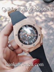 Đồng Hồ Nam HUBLOT HLS023 - Quartz - Dây Cao Su Đen Vỏ Vàng Hồng  -  42mm