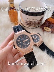 Đồng Hồ Nam Hublot HLS048 - Quartz - Dây Cao Su Đen Vỏ Vàng Hồng -  41mm