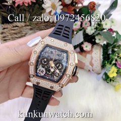 Đồng Hồ Nam Richard Miller - Vỏ Vàng Đính Hạt - Dây Cao Su Đen - Quartz - 42mm