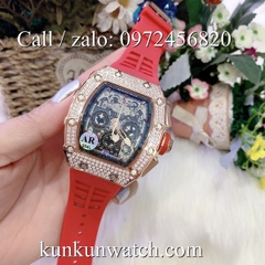 Đồng Hồ Nam Richard Miller - Vỏ Vàng Đính Hạt - Dây Cao Su Đỏ - Quartz - 42mm