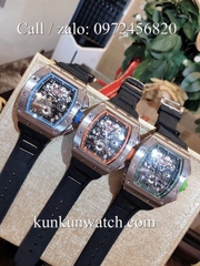 Đồng Hồ Nam Richard Miller -  Dây Cao Su Đen Vỏ Bạc Nền Đen Cam - Automatic - 42mm