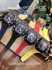 Đồng Hồ Nam Richard Miller - Vỏ Đen Họa Tiết - Dây Cao Su Xanh Đen - Quartz - 42mm