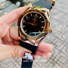 Đồng Hồ Nam Hublot Geneve Automatic Nền Mặt Số Phá Cách Dây Đen Vỏ Vàng 44mm