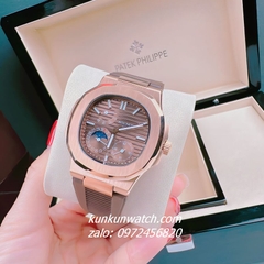 Đồng Hồ Nam Patek Philippe Nautilus Automatic 5 Kim 2 Lịch Dây Cao Su Nâu Rose Gold 40mm