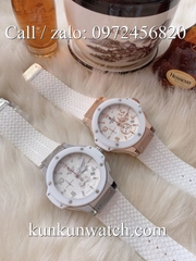 Đồng Hồ Nam Hublot HLS0493 - Quartz - Dây Cao Su Trắng Vỏ Bạc -  41mm