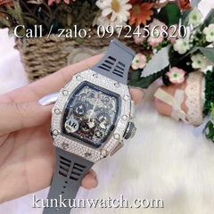 Đồng Hồ Nam Richard Miller - Vỏ Bạc Đính Hạt - Dây Cao Su Xám - Quartz - 42mm