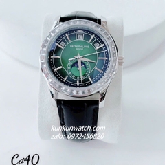 Đồng Hồ Nam Patek Philippe Automatic Đính Pha Lê Vuông 04 Lịch Đen Mặt Xanh Silver 40mm 1