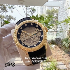 Đồng Hồ Nam Invicta Automatic Lộ Cơ 2 Kim Gold Viền Đen Dây Da Đen 48mm 1