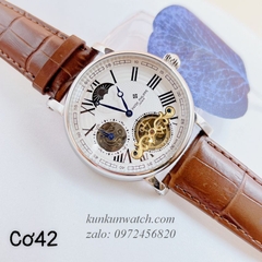 Đồng Hồ Nam Patek Philippe Geneve Automatic Lộ Cơ Mặt Số Phụ 12 Giờ Nâu Silver 42mm