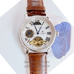Đồng Hồ Nam Patek Philippe Geneve Automatic Lộ Cơ Mặt Số Phụ 12 Giờ Nâu Silver 42mm