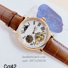 Đồng Hồ Nam Patek Philippe Geneve Automatic Lộ Cơ Mặt Số Phụ 12 Giờ Nâu Rose Gold 42mm