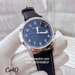 Đồng Hồ Nam Patek Philippe Geneve Automatic Nền Mặt Vân Cát Dây Da Đen Silver 40mm 1