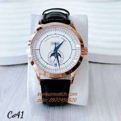 Đồng Hồ Nam Patek Philippe Automatic Đánh Dấu Phút, 4 Lịch Dây Da Đen Mặt Trắng Demi 41mm 1