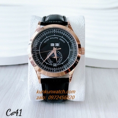 Đồng Hồ Nam Patek Philippe Automatic Đánh Dấu Phút, 4 Lịch Dây Da Đen Demi 41mm 1