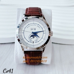 Đồng Hồ Nam Patek Philippe Automatic Đánh Dấu Phút, 4 Lịch Dây Da Nâu Mặt Trắng Silver 41mm 1