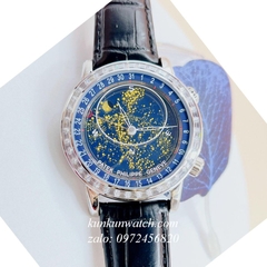 Đồng Hồ Nam Patek Philippe Grand Automatic Đính Pha Lê Đen Mặt Xanh Silver 44mm 1