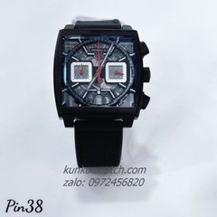 Đồng Hồ Nam Tag Heuer Monaco Chronograph Lộ Máy Dây Silicone Đen Black Mặt Vuông 38mm 1