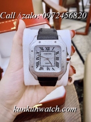 Đồng Hồ Nam Cartier Santos De 4072 - Quartz - Dây Da Vỏ Bạc -  40mm
