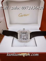 Đồng Hồ Nam Cartier Santos De 4072 - Quartz - Dây Da Vỏ Bạc -  40mm