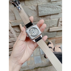 Đồng Hồ Nam Cartier Automatic Lộ Cơ - Lịch Ngày Đêm - Dây Đen Mặt Trắng Vuông 42mm