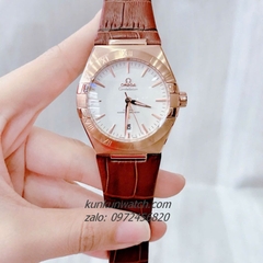 Đồng Hồ Nam Omega Constellation Automatic Niềng Số La Mã Dây Trơn Nâu Rose Gold 40mm 1