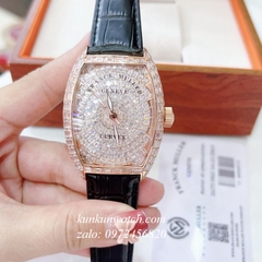 Đồng Hồ Nam Franck Muller Automatic Đính Full Pha Lê Dây Đen Rose Gold 42mm